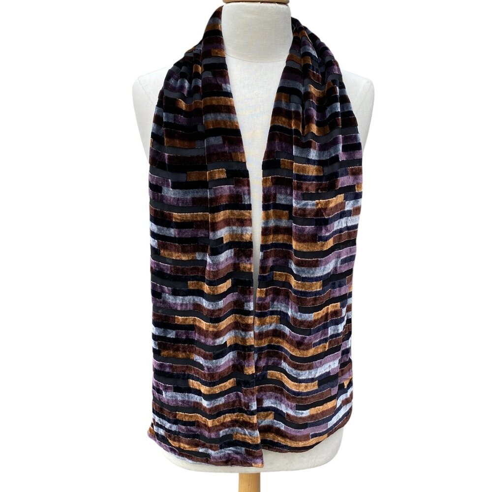 Velvet Burnout Jewel Tone Colorblock Striped Scarf Purple Rust Whimisgoth Grunge